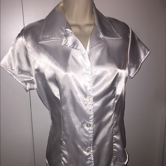 White satin blouse short sleeve Clearance